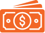 Una pila de iconos naranjas de billetes de dólar.