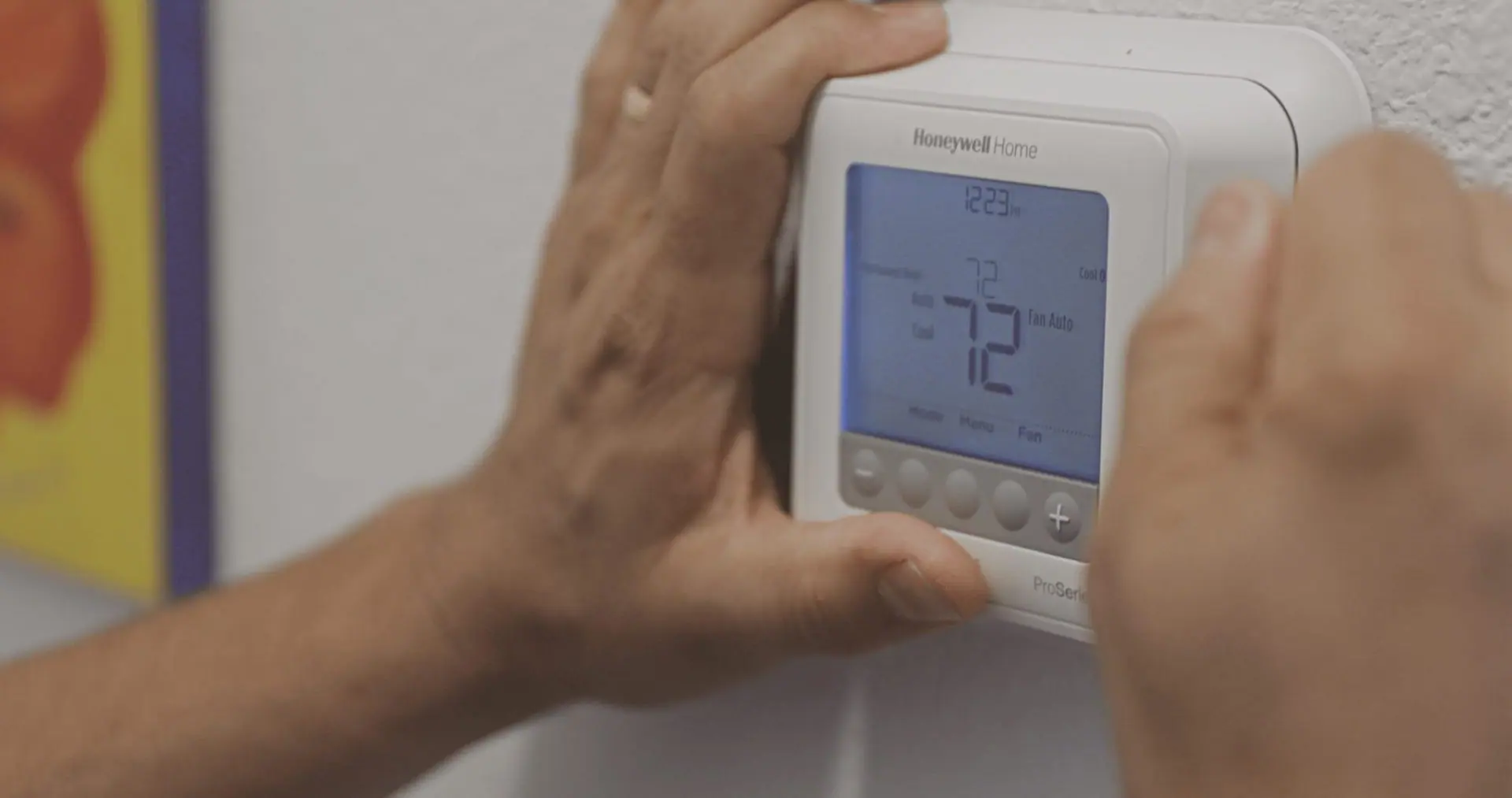 Close-up of Honeywell Home thermostat