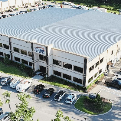 A bird view of Strada Services headquarters building and parking lot.