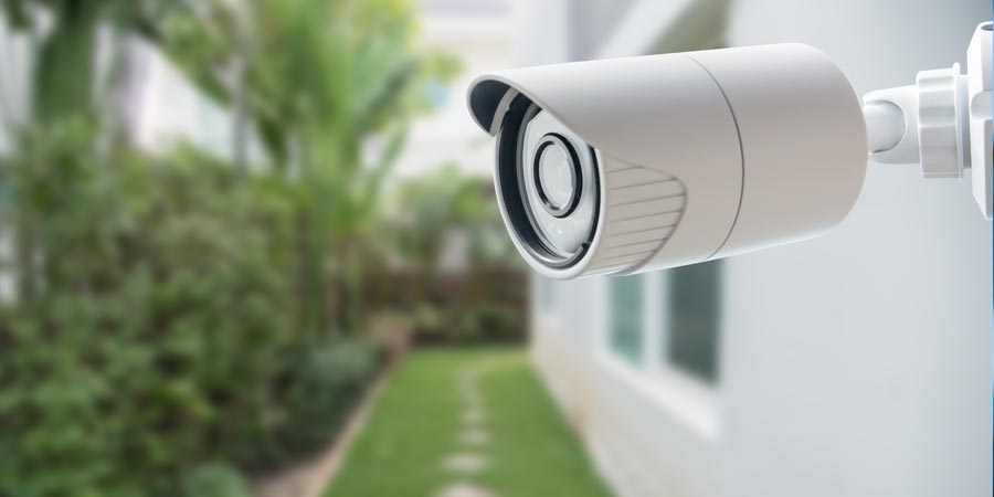Close up of home security system camera