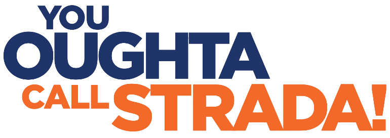 "You Oughta Call Strada!" is in dark blue and orange block letters.