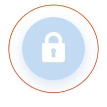 A thin orange circle outline has a light blue circle with a white lock outline in the center. The background is light gray.