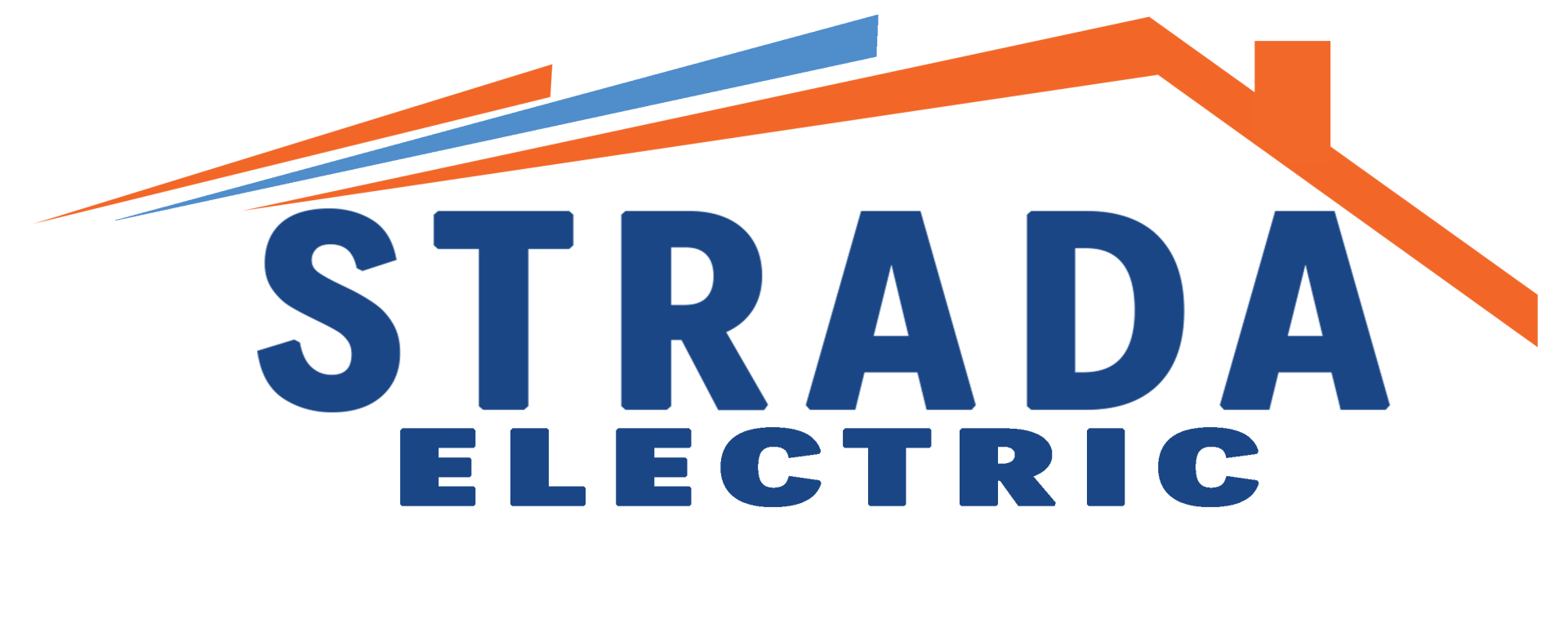 Un logotipo que reza &quot;Strada Electric&quot; con un techo azul y naranja.